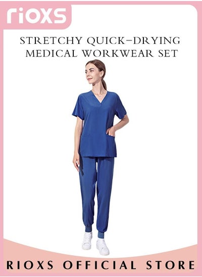 Buy Unisex Scrub Medical Uniform Women and Men Scrubs Set Short Sleeve Top And Pants in Saudi Arabia