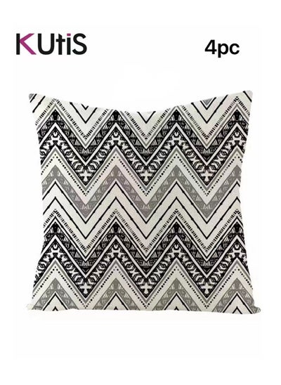 Buy 4-Pieces Geometric Pattern Cushion Cover White/Black 45x45 Centimeter in UAE