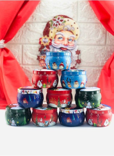 Buy Christmas Scented Candle Stand with Santa Claus Design – Beautiful Fragrance in Tin Container, for Home or Office Use, 12 Pieces, Size: 6x7 cm AS in Egypt