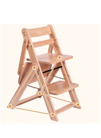 Buy Adjustable Wooden High Chair Baby Folding Dining Chair with Removable Tray Solution for Babies and Toddlers Dining Highchair 1-12 Years Old in UAE