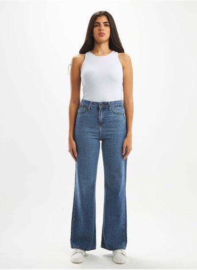 Buy High-Waist Dark Washed Degrade Wide Leg Jeans. in Saudi Arabia