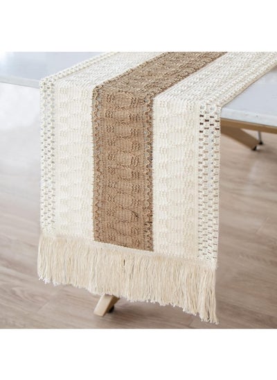 Buy Macrame Table Runner Farmhouse Style, Natural Burlap Boho Table Runner Modern Farmhouse Decor Rustic Woven Cotton Crochet Lace for Bohemian, Rustic, Bridal, Shower Wedding, Dinner in Saudi Arabia