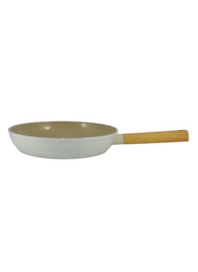 Buy Swiss Crystal High Quality Ceramic Coating Non-Stick Frypan - 28cm - Natural Wood Handle - Beige in UAE