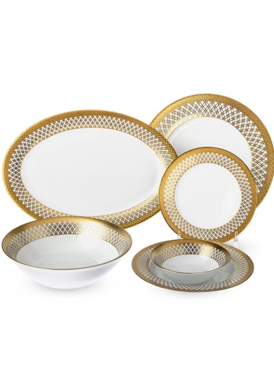 Buy Dinner set 18 pieces golden engraving porcelain in Saudi Arabia