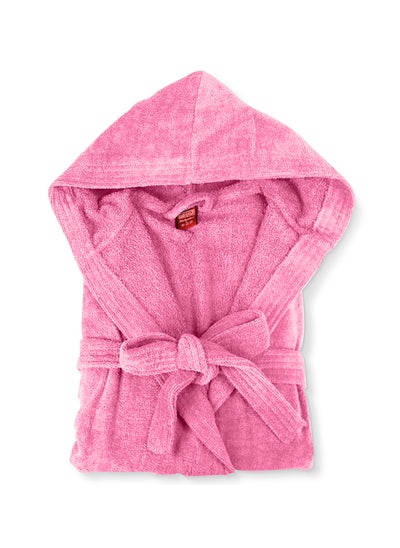 Buy Bathrobe Unisex Adult velour Salerino 100% Cotton 1300 Grams Luxury Feel Premium Look Super Absorbent Quick Dry Hood & Pocket Size LARGE Pink Color in UAE