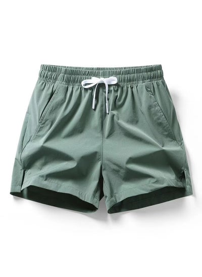 Buy 2024 Mens Summer Ice Silk Casual Shorts Elastic Running army green in Saudi Arabia