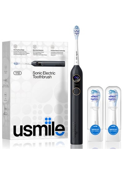 Buy usmile Y10 Sonic Electric Toothbrush - Feedback Display, 4 Brushing Modes, Soft Rubber Brush Head, IPX8 Waterproof, 6 Months Battery Life, Smart Mode, Blind Zone Detection and Pressure Sensor (Black) in UAE