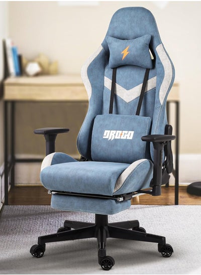 Buy Ergonomic Gaming Chair with Adjustable Seat, 3D Armrest, Fabric Material, Computer Chair with Head & Massager Lumbar Pillow Video Games Chair Home Office Chair with Recline Back Footrest Blue in Saudi Arabia