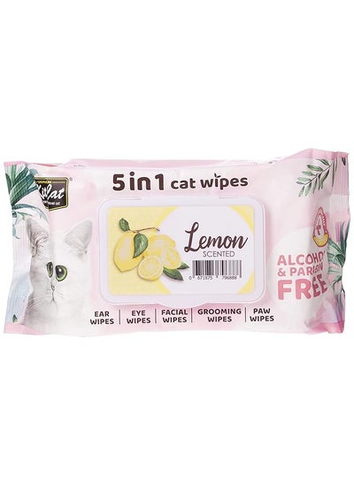 Buy Cat Wet Wipes 5 In 1 Lemon Baby Powder Scented 80 Pcs in Saudi Arabia