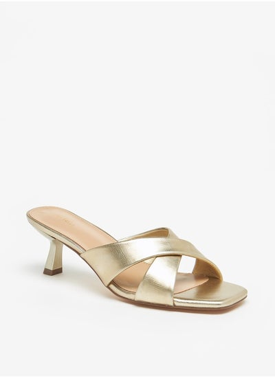 Buy Cross Strap Slip-On Sandals with Flared Heels in Saudi Arabia