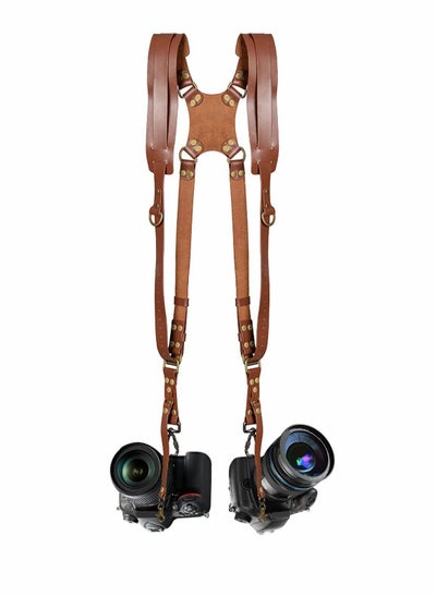 اشتري Camera Strap Camera Shoulder Strap for Two Cameras Dual Camera Strap Accessories Adjustable Leather Camera Harness for DSLR SLR في السعودية