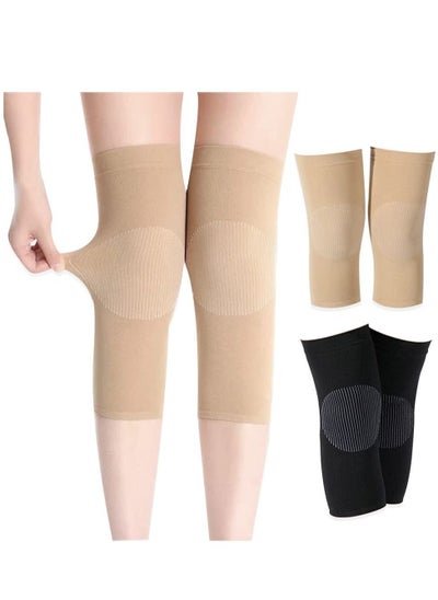 اشتري 2 Pairs Thermal Warmer Knee Support Sleeve Breathable Stretchy Knee Brace Anti Skid Pads Cashmere Knit Compression Knee Pads Pain Joint Arthritis Relief for Gym Running Cycling Dancing في السعودية