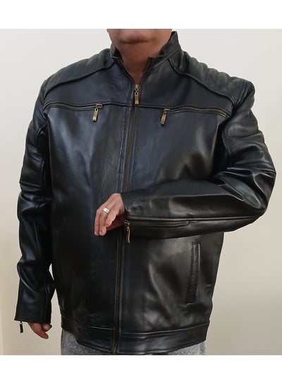 Buy black natural leather with zipper  on the sleeve in Egypt