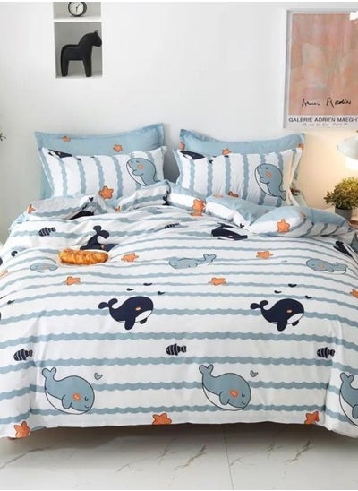 Buy Single Size 4 Pieces Bedding Set Kids Whale Design, Fog Gray Color. in UAE