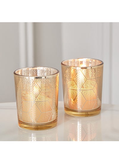 Buy Mreya 2-Piece Glass Candleholder Set 5.5 x 6.7 x 5.5 cm in Saudi Arabia