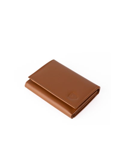 Buy Trifold Wallet for Men 100% Leather RFID Protection with ID Window ,Coin Pocket Tan in UAE