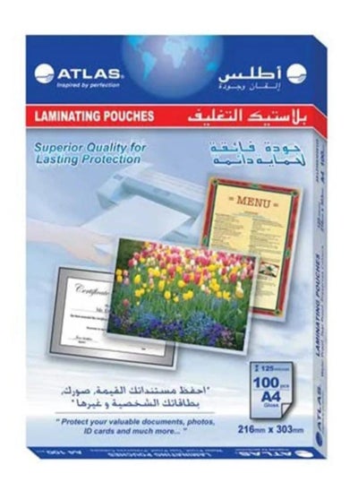 Buy 100-Piece A4 Laminating Pouches Set Clear in Saudi Arabia