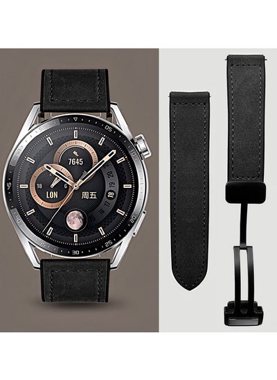 Buy TDZDDYS 22mm Leather Watch Strap with Magnetic Buckle Design, Compatible with Huawei GT3/4 46mm, GT3 Pro, Huawei Watch 3, GT2e, GT2 Pro, GT2 42/46mm, Samsung Galaxy Watch 3 45mm/Gear S3(Black) in Saudi Arabia