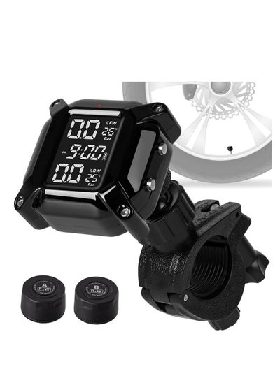 اشتري Motorcycle TPMS Wireless Tire Pressure Monitoring System, IP67 Waterproof Dustproof Wireless TPMS with 2 External Sensors, LCD Display, and USB Rechargeable Battery في السعودية