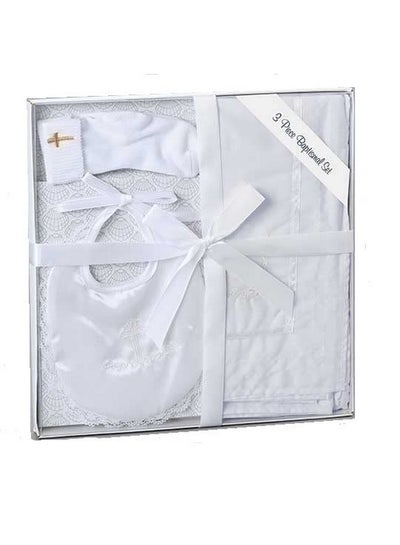 Buy White 3 Pc Baptism Gift Set With Bib/Blanket/Socks in Saudi Arabia