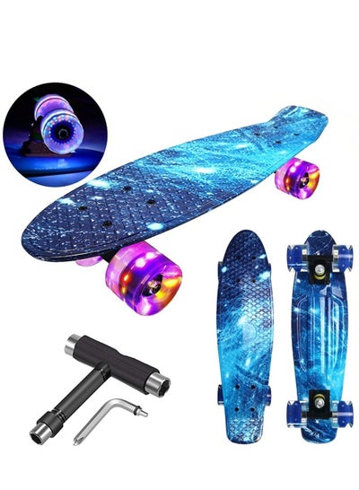 اشتري Skateboard for Kids Ages 6-12, Longboard Skateboard 22" Mini Cruiser Skateboards with LED Wheels, Kids Skateboards for Beginners Girls Boys Teens Youths في الامارات