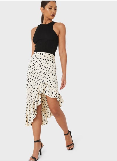 Buy High Low Floral Print Midi Skirt in Saudi Arabia