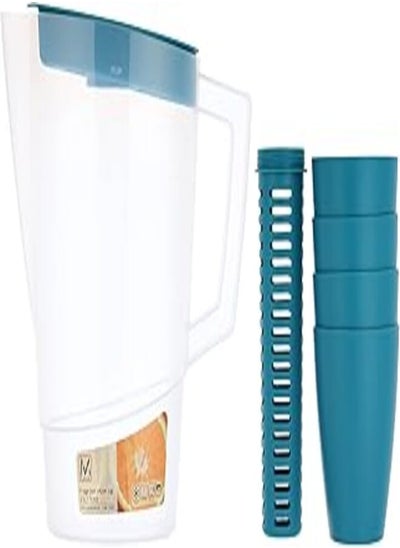 Buy M-DESIGN Jug with Infuser + 4 Cups - Plastic Teal in Egypt