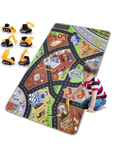 اشتري Kids Play Mat Playroom Rug 3D City Engineering Rugs Carpet With 8 Twoway Hot Wheels Track 6 Mini Engineer Pull Back Car Toys And Nonslip Design For Boys Toddlers Playroom Bedroom Decor(67’’X35’’) في الامارات