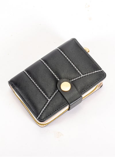 Buy Leather Flip Wallet & Card Holder with 10 Pockets and Zipped Pocket Black in Egypt