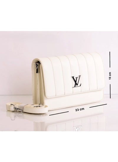 Buy White Leather Shoulder Bag with Leather Handle in Egypt