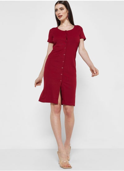 Buy Button Detail Ribbed Dress in UAE