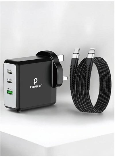 Buy 100W PD GaN Super Fast Wall Charger Compatible with iPhone, Galaxy, Honor, Huawei Series, QC 3.0 with 3 Ports (2 PD Ports - 1 USB A Port) Comes with USB C to Lightning Cable Compatible with iPhone 14 Pro Max/13/12/11/X/8/7 Series - Black in Saudi Arabia