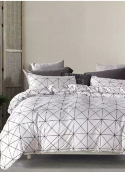 Buy Duvet Cover Set White Geometric Design Various Sizes in UAE