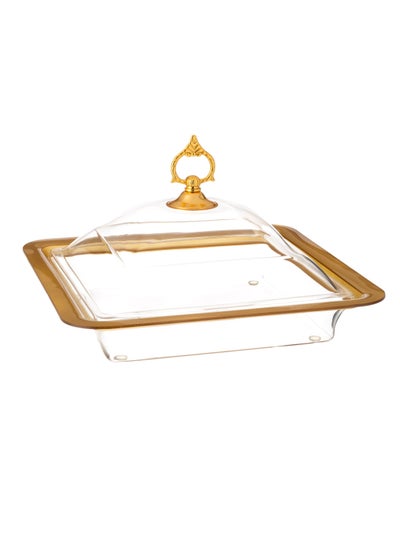 Buy Serving dish for pastries and sweets with a transparent acrylic cover with golden decor in Saudi Arabia