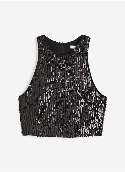 Buy Crew Neck Sequin Crop Top in UAE