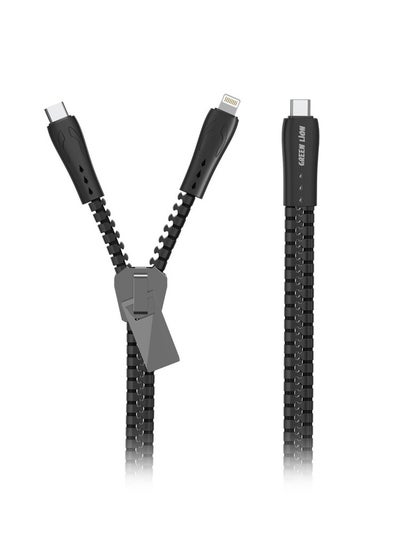 اشتري Green Lion 2 in 1 Zipper Cable ( Type-C to Lightning Type-C ) 85CM - Black في مصر