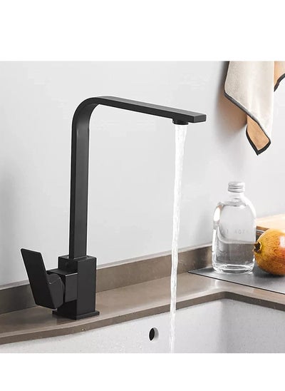 Buy Sink Water Faucet, Water-Tap Faucet Black Square Brass Kitchen Faucet Single Lever 360 Degrees Rotation Mixer Tap Basin Water Crane Tap for Kitchen Bathroom Tap in UAE