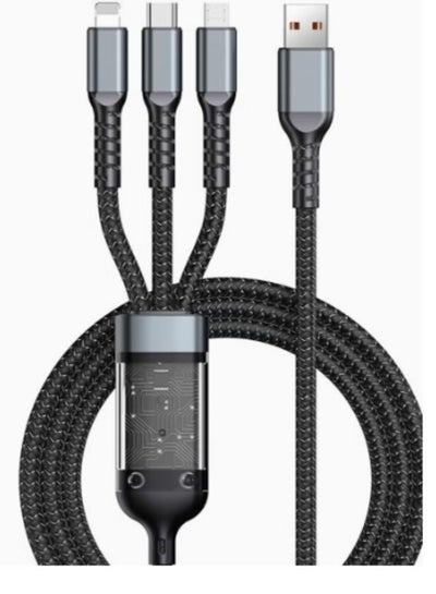 Buy Original Charging and Data Transfer Cable Covered With Nylon 3 in 1 Compatible With all Devices iPhone Huawei Samsung Xiaomi Black Color in Saudi Arabia