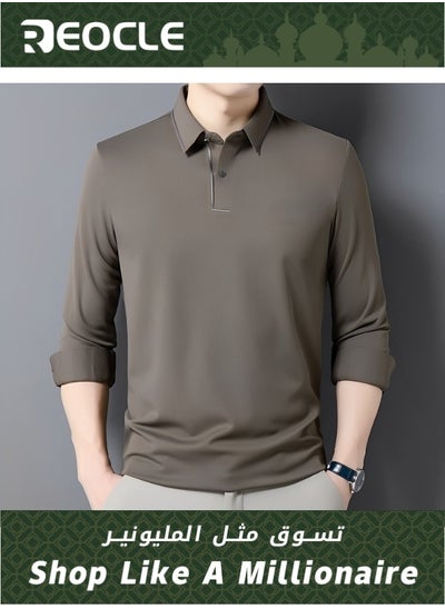 Buy Men's Polo Shirts Long Sleeve Casual Solid Stylish Dry Fit Performance Designed Collared Golf Polo Shirts in Saudi Arabia