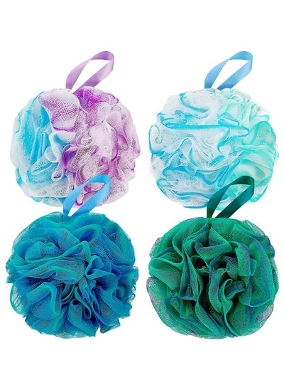 Buy 4-Pack Wash Bathing Sponge Loofahs 60g/Piece, Exfoliating Bath Sponge Body Scrubber-Loofa Set (Green-Purple) in Saudi Arabia