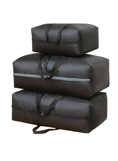 اشتري 3 Pcs Large Storage Bags Waterproof Heavy Duty 600D Oxford Moving Bags, Closet Organizer Bags Ideal For Bedding, Duvets, Pillows, Laundry, Clothes or Moving home, Full Black في الامارات