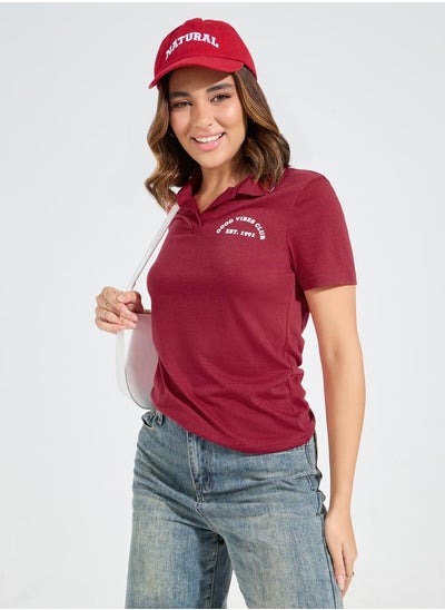 Buy Regular Fit Slogan Print Polo T-Shirt in Saudi Arabia