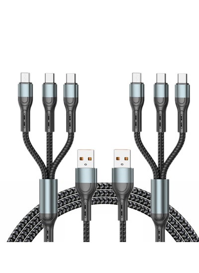 اشتري 2-Pack Charger Cable for Type-C, Micro USB and IP Smartphones, 3-in-1 Super Fast USB Charging Cord Compatible with Game Controllers and Airpods, 4ft في السعودية