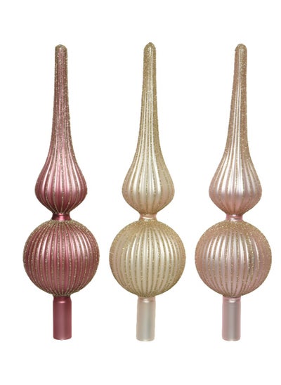 Buy Kaemingk Treetopper Glass Matt Rib Mold- Champagne Glitter 3 Colors, Assorted 1 Piece in UAE