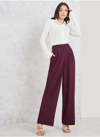 Buy Solid Wide Leg Pants with Pockets in Saudi Arabia