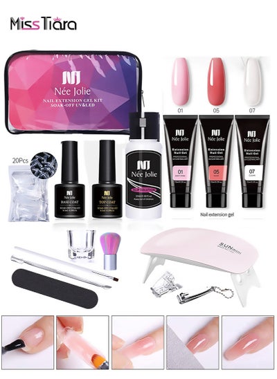 اشتري Extension Gel Nail Kit with Mini Nail Lamp UV Extension Gels Brush Nail Gel Polish Set Base Coat Top Coat for Nail Art Starter Kit with Bag في الامارات