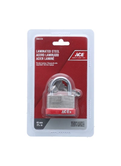 Buy Laminated Steel Padlock with Key Silver and Red 40mm 98698 in Saudi Arabia