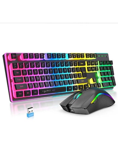 Buy L96 wireless mouse and keyboard set 104 keys RGB backlight two-color injection keycaps 2.4G connection in Saudi Arabia