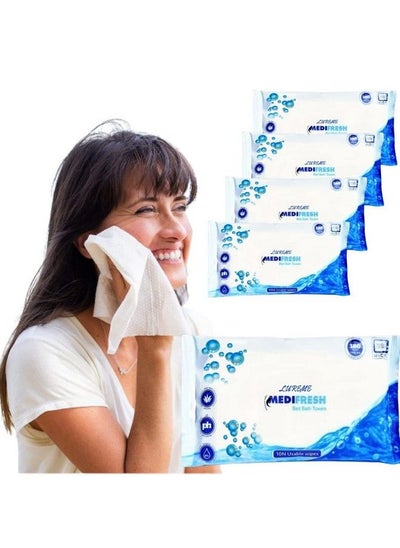 اشتري Medifresh Pack Of 12 Hygiene Bed Bath Towels Big Wet Wipes For Adults Patient Baby Wet Wipes. Moisturizing Refreshing Sponge Bath. 10 Pulls Pack Microwaveable Bed Bath Towels And Baby Wipes في الامارات