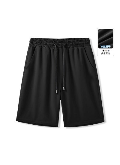 اشتري Casual Loose Fit Black Ice Silk[Five-bomb ice silk shorts] pure black [Five-bomb ice silk shorts] pure black في السعودية